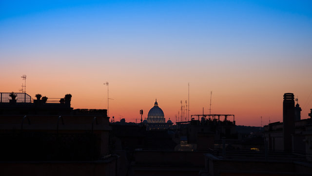 Sunset on the dome of Saint Peter, Vatican City