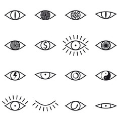 Set of Various Eye Icons on White Background