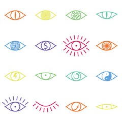 Set of Various Color Eye Icons on White Background