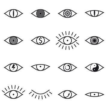 Set of Various Eye Icons on White Background