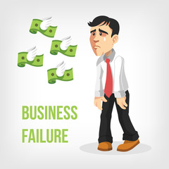 Businessman loss money. Vector flat illustration