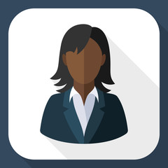 Black female user icon with long shadow