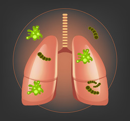 Lungs with germs and bacteria. Vector illustration