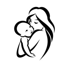 mother and baby stylized vector symbol