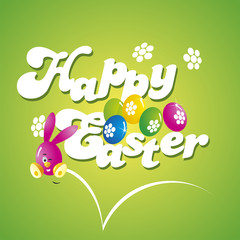 Happy Easter jump rabbit green background