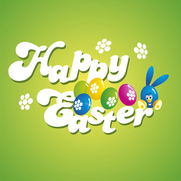 Happy Easter rabbit green background