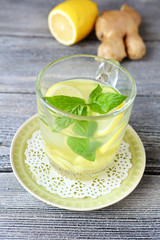 Ginger tea with mint leaves