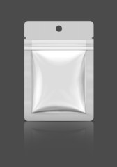 Blank foil zipper sachet isolated on gray background