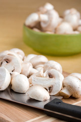 Closeup of cut white muschrooms