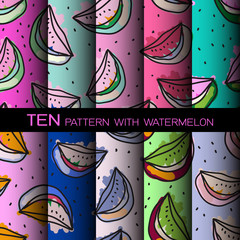 ten bright set of seamless patterns with watermelons