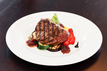 grilled steak with vegetables