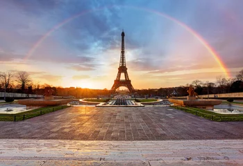 Foto auf Leinwand Regenbogen über Eiffelturm, Paris © TTstudio