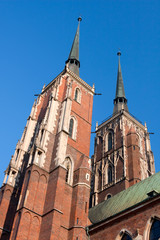 Fototapeta na wymiar Towers of cathedral in Wroclaw, Poland