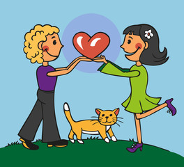 boy and girl holding heart