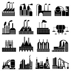 Industrial buildings icons set