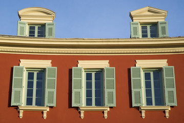 Nice, France. Windows on the facade of an historical house