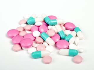 pills and capsules  on white background