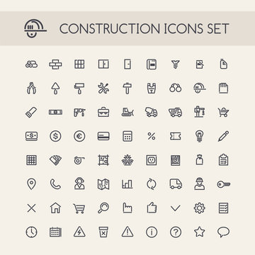 Set of Round Line Construction Icons