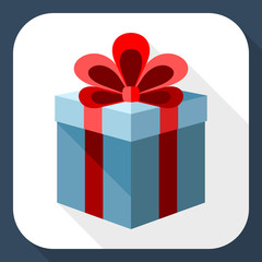 Gift box icon with red ribbon and long shadow