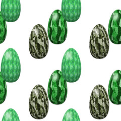 Seamless Easter eggs pattern with green marble structure