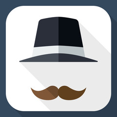 Hat and mustache icon with long shadow