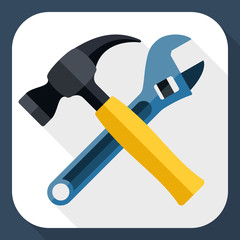 Hammer and wrench icon with long shadow