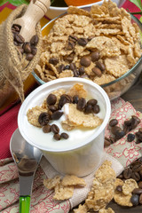 yogurt with cereal and coffee