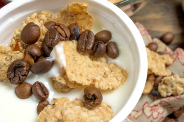 yogurt with cereal and coffee