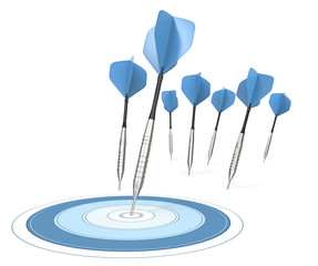 Success.4 Dart arrows. One hitting target. Blue theme.