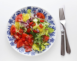 Salat mit Tomaten, Zwiebeln und Paprika