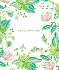 background with field green and pink flowers