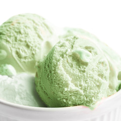 Scoop of Pistachio Ice Cream close up. Ice Cream Ball Macro.