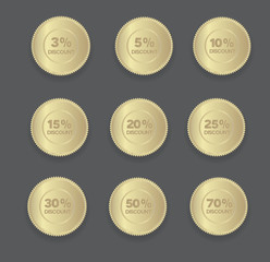 set of golden discount badges set
