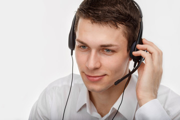 Portrait of male customer service representative or call center