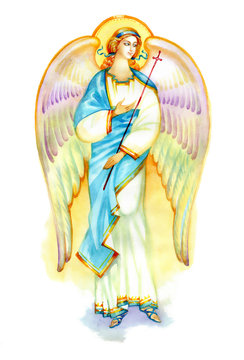 Beautiful angel with wings on white background