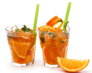 Refreshing lemonade with oranges and mint