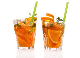 Refreshing lemonade with oranges and mint