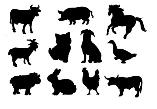 Farm animals silhouette.