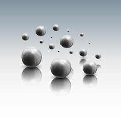 Spheres in motion on gray background, vector illustration