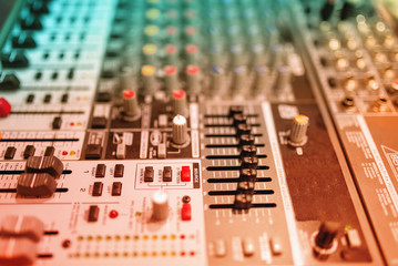 Music mixer and digital equalizer at concert or party