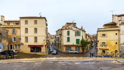 View of the old town of Arles from the Roman theatre - France