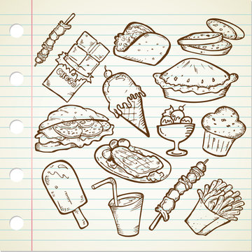 various food in doodle style