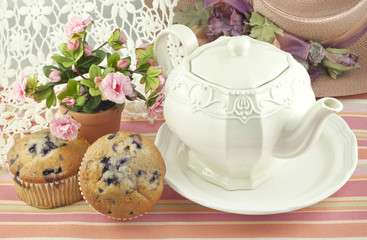 Teapot With Blueberry Muffins