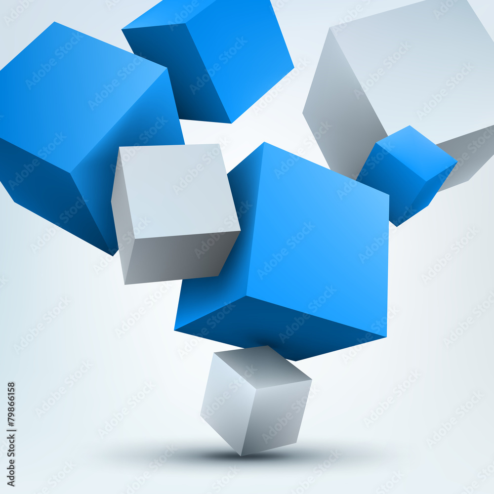 Poster vector illustration of 3d cubes on white background