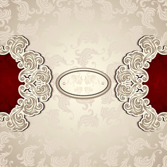 Vintage background with seamless pattern in pearly beige and red