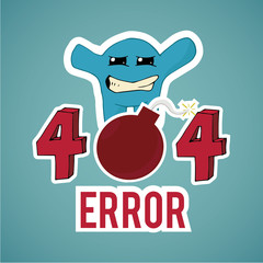 Error 404,frusted  monster and explosive text  on blue color bac