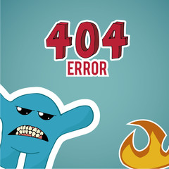 Error 404, monster and fire  on blue color background