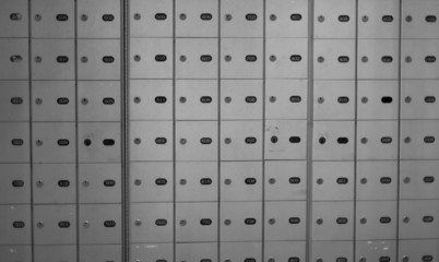 Full frame of bank lockers in locker room