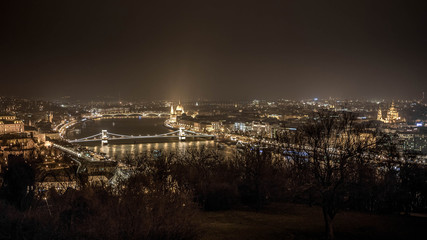 River view of Budapest at evening. Parliament Building.