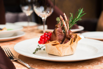 roasted rack of lamb in a restaurant